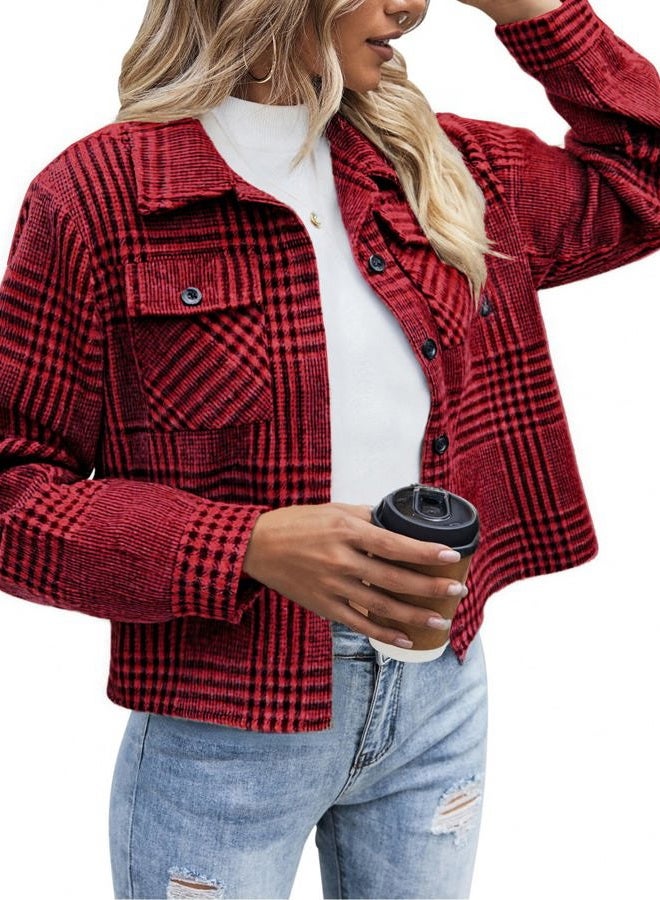 zeagoo Flannels for Women Cropped Shacket Jacket Fashion Plaid Button Down Shirt 2025 Fall Coat Tops, Z-gz383, L - Image 1