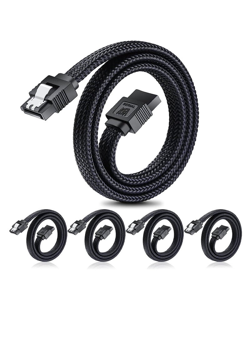 SATA III Cable, 6Gbps Straight HDD SDD Data Cable, SATA 3.0 Nylon Braided Cable with Locking Latch for SATA HDD, SSD, CD Driver, CD Writer, 20 Inch, Black, 5 Pack  - Image 1