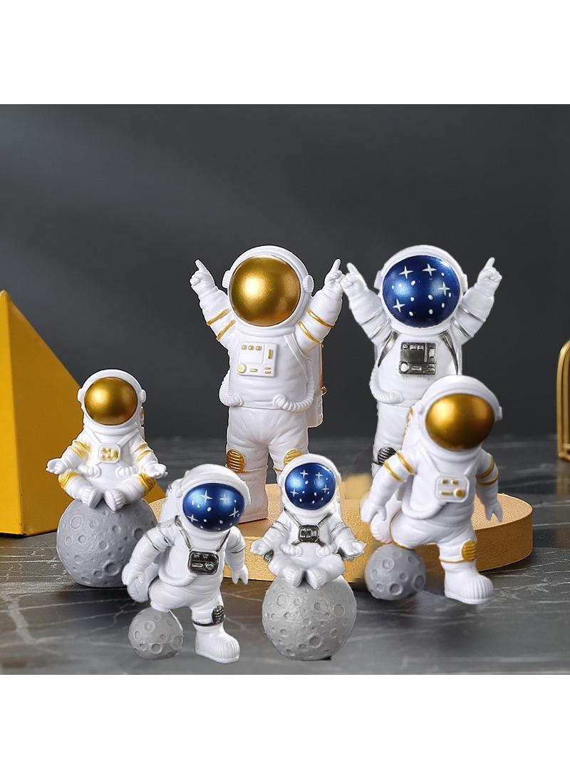 Bluejw 6-Piece Astronaut Figurine Statue Set Astronaut Figure Sculpture For Desktop And Tabletop Decor Resin Spaceman Planet Desk Ornament For Outer Space Themed Bedroom Decor Cake Toppers Decoration Model Set - Image 1