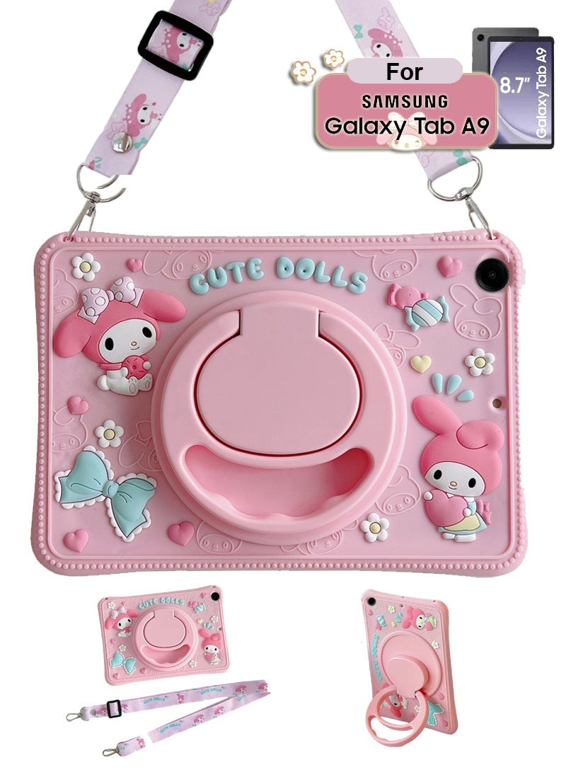 Silicone Cover for Samsung Galaxy Tab A9 (8.7 Inches), with 360° Rotating Stand, Portable Tab protective Case, Shockproof Tablet Case with Stand, Cute Tab protector for Girl and kids, Cure Rabbit design. - Image 1