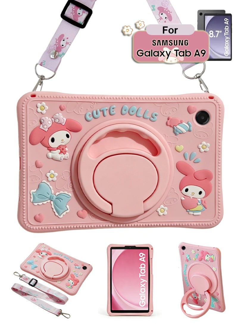 غطاء سيليكون لهاتف Samsung Galaxy Tab A9 (8.7 بوصة)، مع حامل دوار 360 درجة، حقيبة حماية محمولة للكمبيوتر اللوحي، حقيبة لطيفة مقاومة للصدمات للكمبيوتر اللوحي مع حامل، واقي لطيف للكمبيوتر اللوحي للفتيات والأطفال - Image 1