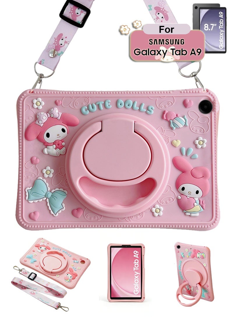 غطاء سيليكون لهاتف Samsung Galaxy Tab A9 (8.7 بوصة)، مع حامل دوار 360 درجة، حقيبة حماية محمولة للكمبيوتر اللوحي، حقيبة لطيفة مقاومة للصدمات للكمبيوتر اللوحي مع حامل، واقي لطيف للكمبيوتر اللوحي للفتيات والأطفال - Image 1