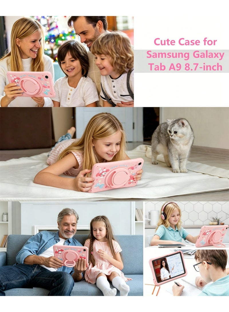 Silicone Cover for Samsung Galaxy Tab A9 (8.7 Inches), with 360° Rotating Stand, Portable Tab protective Case, Shockproof Tablet Case with Stand, Cute Tab protector for Girl and kids, Cure Rabbit design. - Image 5