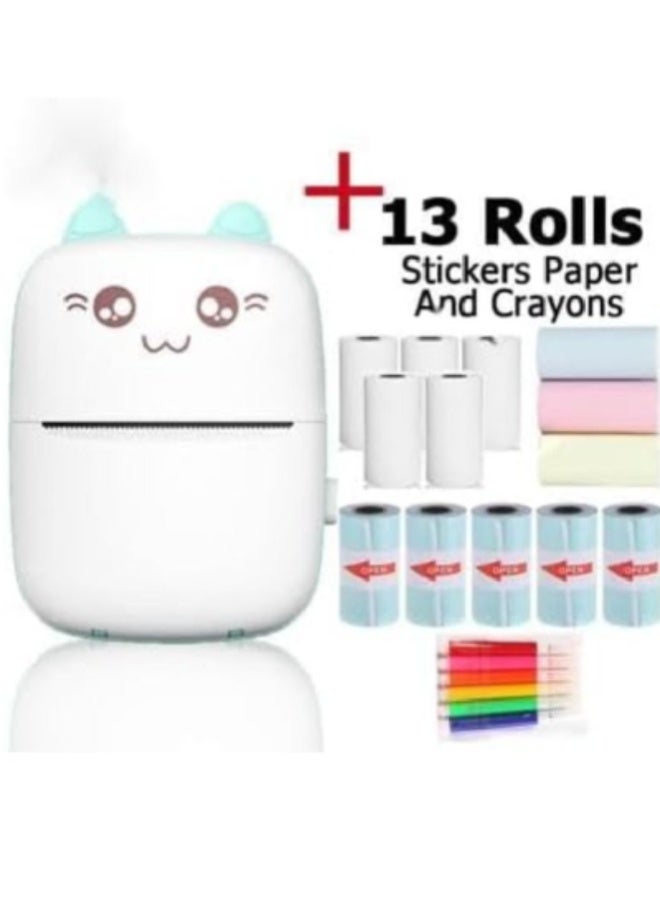 ارواق طابعة محمولة صغيرة حرارية 200DPI بلوتوث لاسلكية – طابعة صور وملاحظات وفواتير وملصقات مع 13 رول ورق حراري – متوافقة مع iOS و Android - Image 1