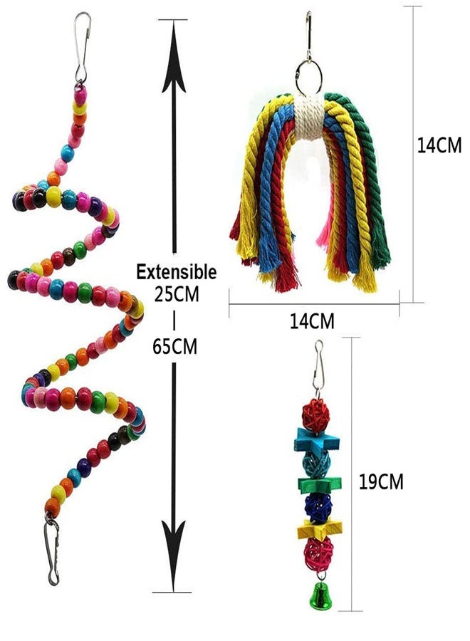 وهاواي Bird Swing and Chewing Toys - 7pcs Cage Accessories for Small Parakeets, Cockatiels, Conures, Macaws, Parrots, Love Birds, Finches - Rope, Climbing, Standing Perches - Image 2