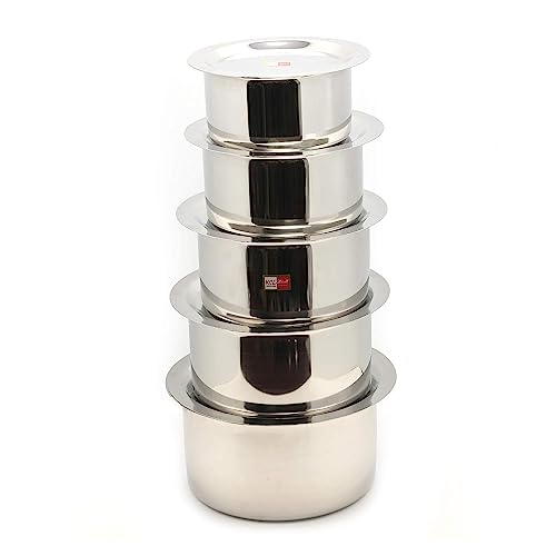 KCL Stainless Steel Cookware Tope Set with Steel Lid of Kitchen | Patila | Bhagona|Heavy Bottom | Gas & Induction Friendly | 10 Pcs Set - Image 2