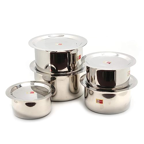 KCL Stainless Steel Cookware Tope Set with Steel Lid of Kitchen | Patila | Bhagona|Heavy Bottom | Gas & Induction Friendly | 10 Pcs Set - Image 3