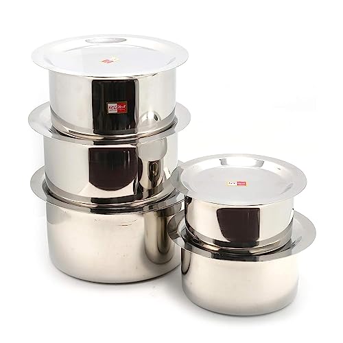 KCL Stainless Steel Cookware Tope Set with Steel Lid of Kitchen | Patila | Bhagona|Heavy Bottom | Gas & Induction Friendly | 10 Pcs Set - Image 1