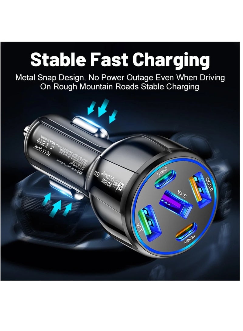AROAQ USB Type C Car Charger QC3.0 PD Fast Charging Adapter 5 Ports 75W For iphone Xiaomi Huawei Samsung - Image 4