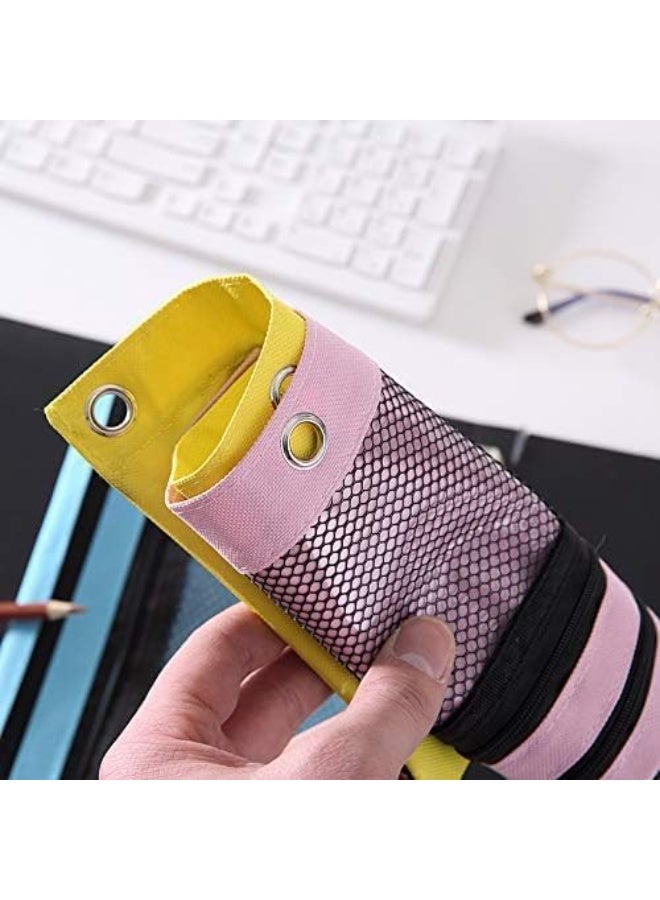2 PCS Double Layer Binder Pencil Case with Zipper Puller, Transparent PVC Mesh Window Oxford Pencil Holder 3 Ring Binder Pencil Cases, Smooth Metal Zipper Pencil - Image 2