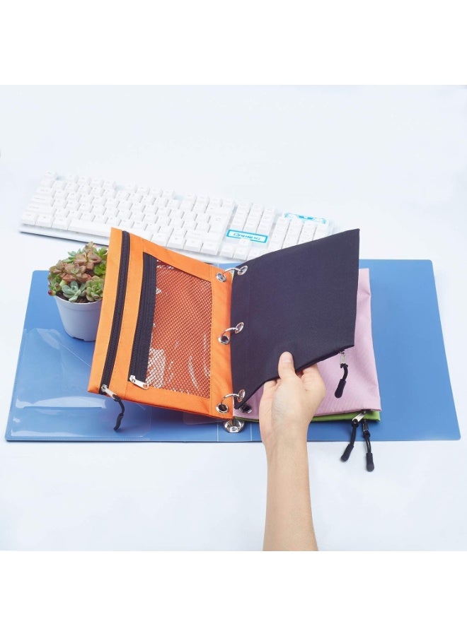 2 PCS Double Layer Binder Pencil Case with Zipper Puller, Transparent PVC Mesh Window Oxford Pencil Holder 3 Ring Binder Pencil Cases, Smooth Metal Zipper Pencil - Image 4