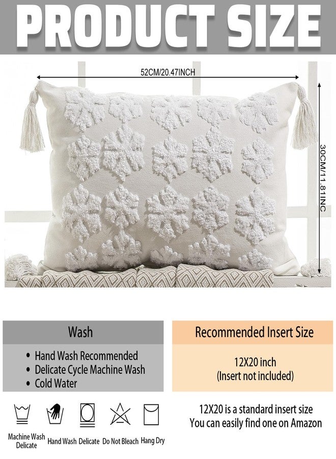 FuWeave 2 Pcs Snowflakes Pillows Covers with Tassels 12 x 20 Winter Pillow Covers Embroidered Winter Cotton Tufted Lumbar Pillowcases for Couch Home - Image 4