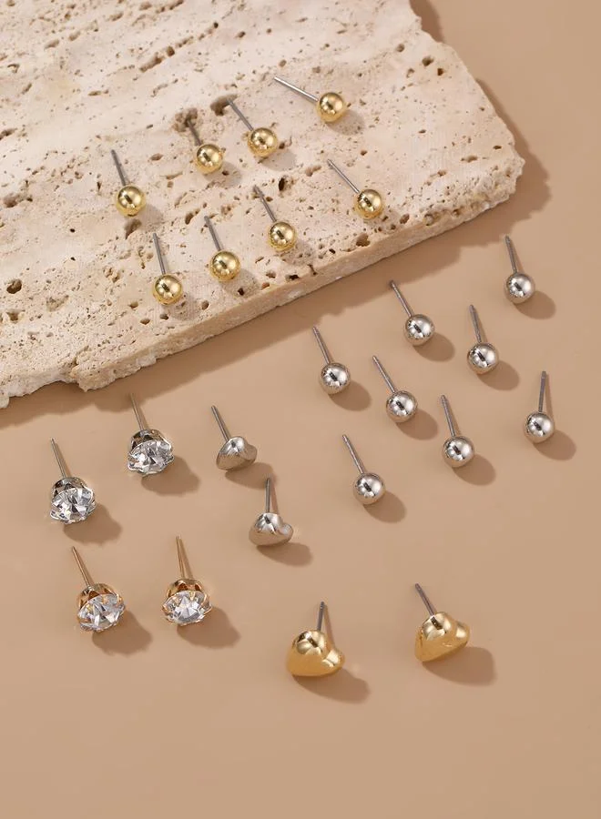 Take Two Set Of 12 - Ball and Rhinestone Stud Earrings