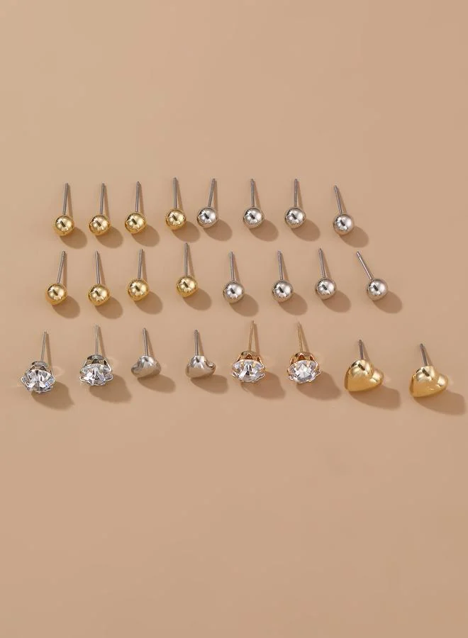 Take Two Set Of 12 - Ball and Rhinestone Stud Earrings