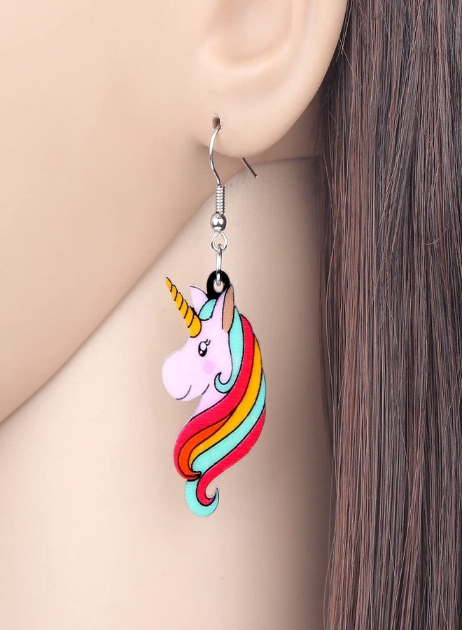 Bonsny Acrylic Drop Dangle Sweet Unicorn Earrings Horse Jewelry For Women Nice Gift (Colorful) - Image 2