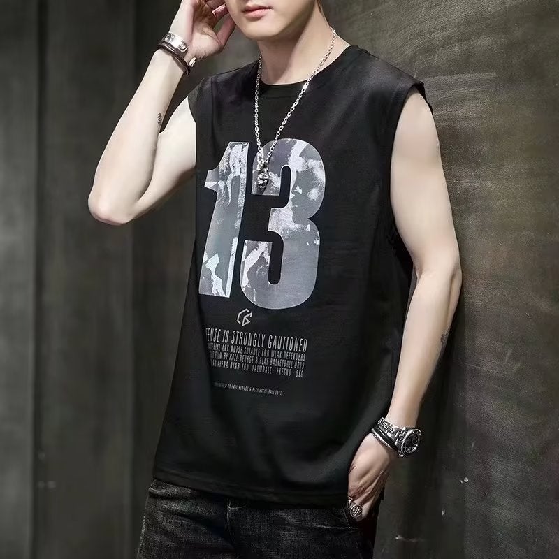 Summer Fashion Tank Top Men Casual Sleeveless Tee grey  - Image 2