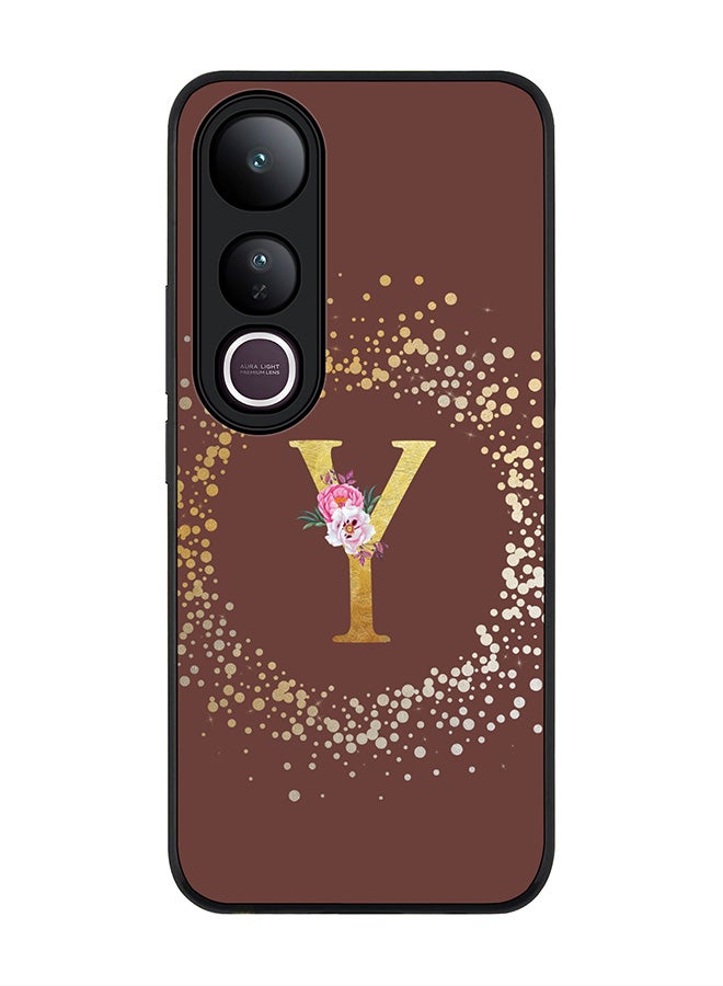 Stylizedd For vivo V50 Lite Case,Slim fit Camera Protection, Shockproof Thin Phone cover  - Custom Monogram Floral - Y  (Brown )