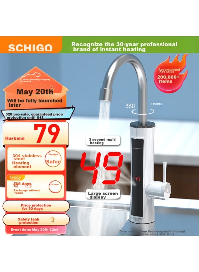 Chigo Electric Hot Water Faucet, Quick Heating Mini Kitchen Treasure, Hot Water Heater, Instant Electric Water Heater, Fast Heating Water Faucet, Dual-use For Kitchen And Bathroom, Bottom Water Inlet, Zg-zs824 White With Leakage Protection - Image 1