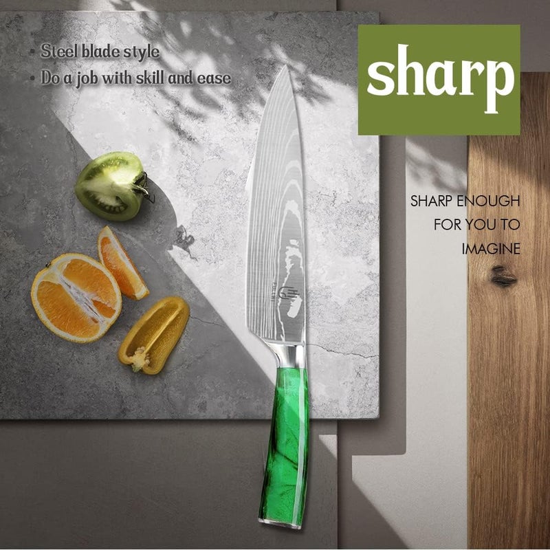 FULLHI 14/15pcs Japanese Multiple Colour Premium German Stainless Steel Kitchen Knife Set (Green, Knife set) - Image 4