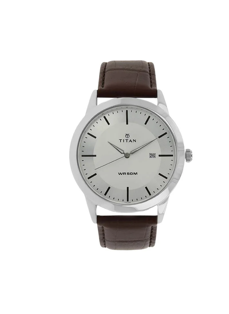 تيتان Titan Classic Siler Dial Analog with Date Leather Strap watch for Men