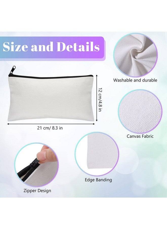 Reginary 16 Pieces Canvas Tote Makeup Bag Blank Plain Large Reusable Grocery Shopping Cloth Bags with Handles DIY Craft Canvas Pencil Case with Zipper Cosmetic School Supplies - Image 4