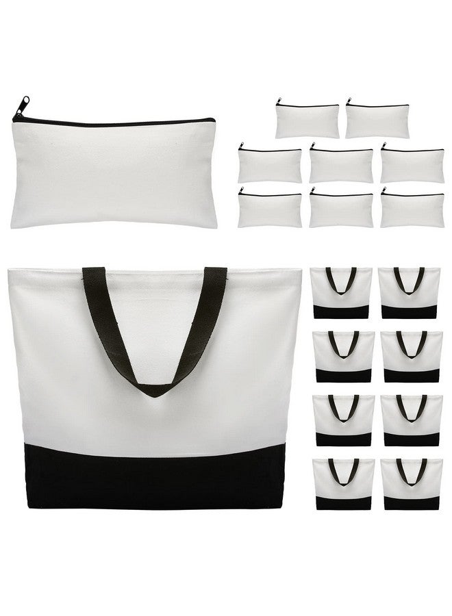 Reginary 16 Pieces Canvas Tote Makeup Bag Blank Plain Large Reusable Grocery Shopping Cloth Bags with Handles DIY Craft Canvas Pencil Case with Zipper Cosmetic School Supplies - Image 1