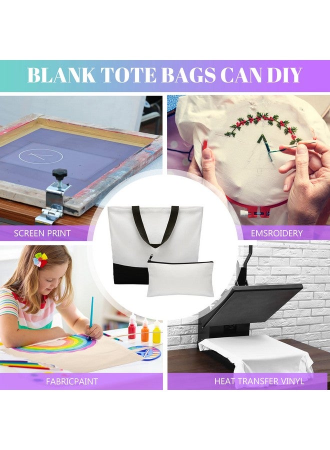 Reginary 16 Pieces Canvas Tote Makeup Bag Blank Plain Large Reusable Grocery Shopping Cloth Bags with Handles DIY Craft Canvas Pencil Case with Zipper Cosmetic School Supplies - Image 2