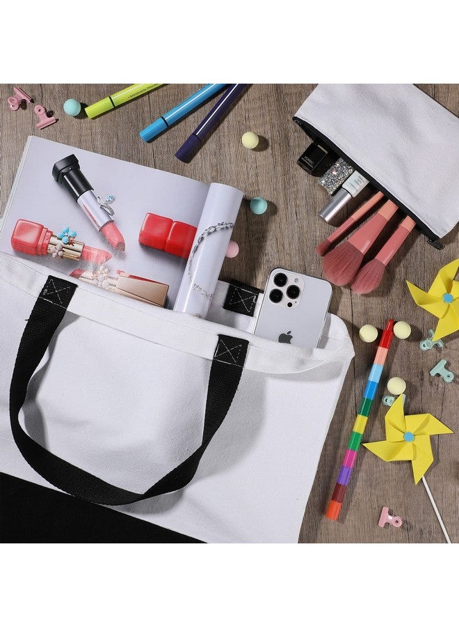 Reginary 16 Pieces Canvas Tote Makeup Bag Blank Plain Large Reusable Grocery Shopping Cloth Bags with Handles DIY Craft Canvas Pencil Case with Zipper Cosmetic School Supplies - Image 5