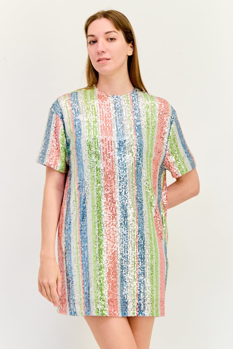 ONLY فستان ميني بتفاصيل لامعة للنساء، متعدد الألوان - Image 1