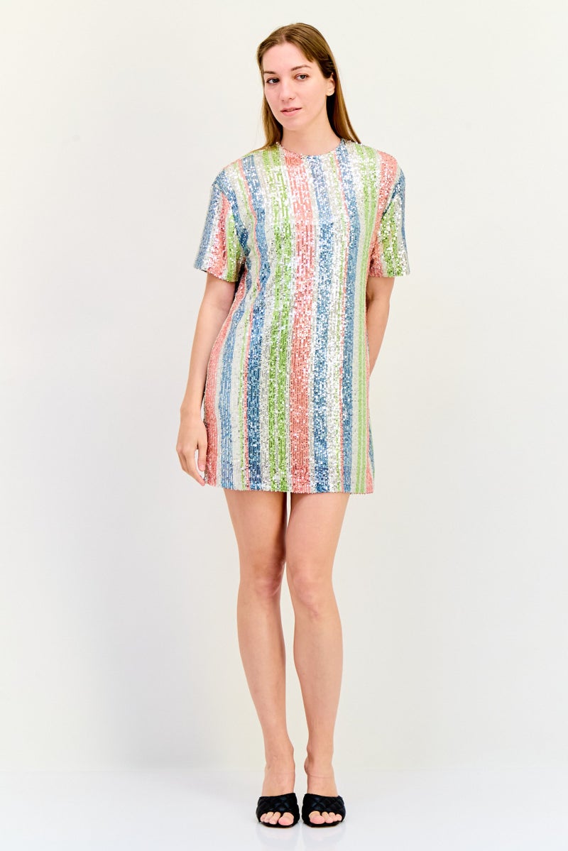 ONLY فستان ميني بتفاصيل لامعة للنساء، متعدد الألوان - Image 2