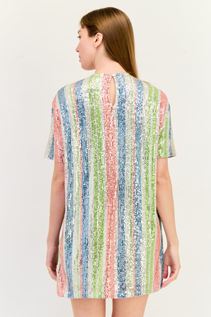 ONLY فستان ميني بتفاصيل لامعة للنساء، متعدد الألوان - Image 4