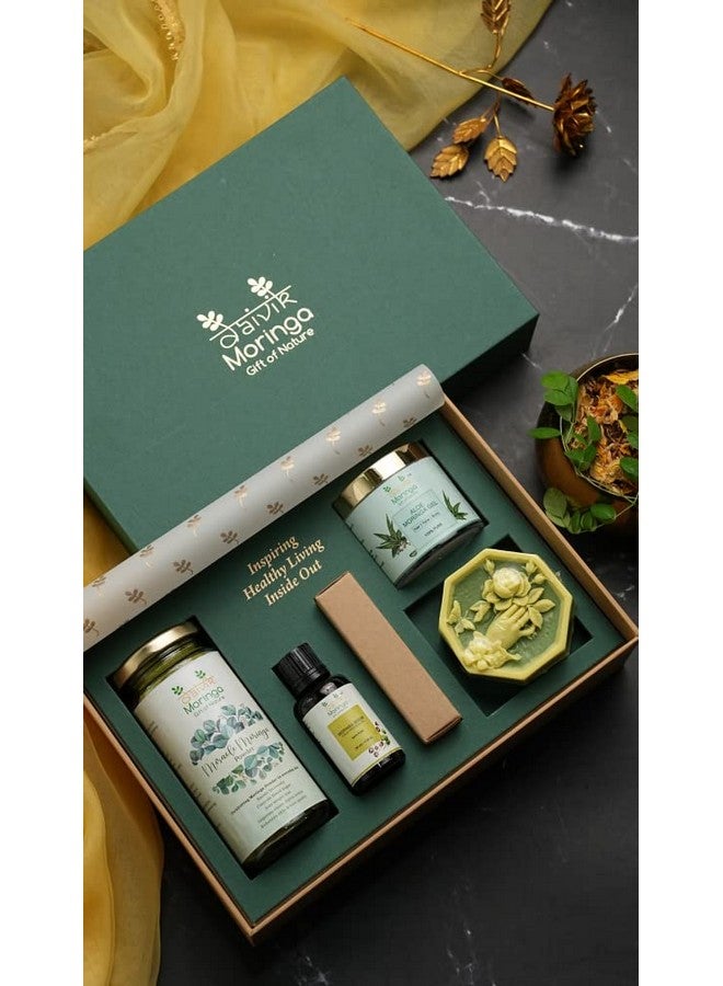 DAIVIK MORINGA GIFT OF NATURE Daivik Moringa Women Beauty Gift Set | Pack Of 4 - Moringa Powder Bottle 120g, Cold Pressed Moringa Seed Oil 30ml, Aloe Moringa Gel 110g With 1 Face & Body Bar In Our Signature Gift Box - Image 4