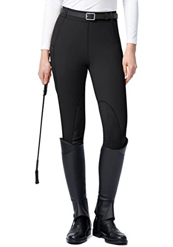 SANTINY Womens Horse Riding Pants with Zipper Pockets KneePatch Schooling Tights Equestrian Breeches for Women Black_XS - Image 1