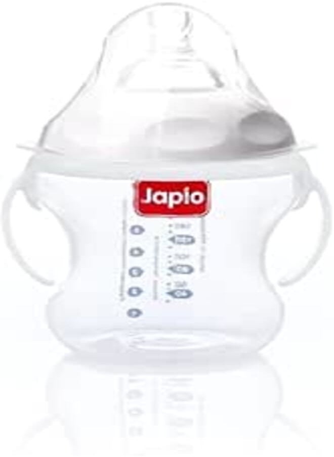 Japlo Japlo Nana Natural Feeding Bottle, for natural feeling like the sensation of breastfeeding, with Anti-colic nipple & Lukewarm water mixer 260 ml- white colour (seprate handes) 
