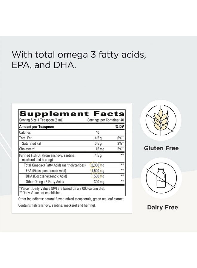 Integrative Therapeutics Pure Omega Liquid Fish Oil Natural Lemon Flavor 2300 Mg Omega 3 Fatty Acids With Epa And Dha Wild Fish Oil No Fishy Burp Back 6.8 Fl Oz - Image 2