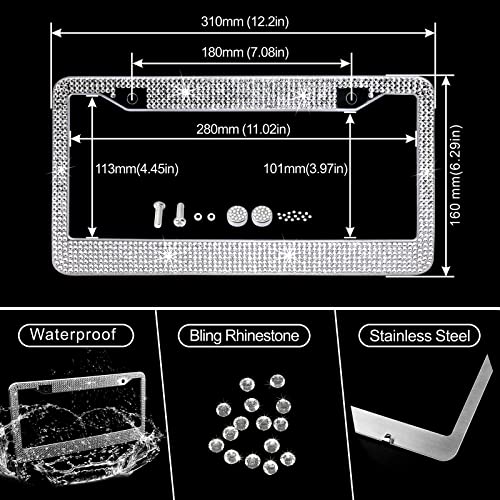 MAIMEIMI Bling Car Accessories Set for Women MAIMEIMI Rhinestone Decorations Interior with Steering Wheel Covers, License Plate Frame, Car Holder & Charger,14pcs Cute Girly Decor Set for Auto (White) - Image 3