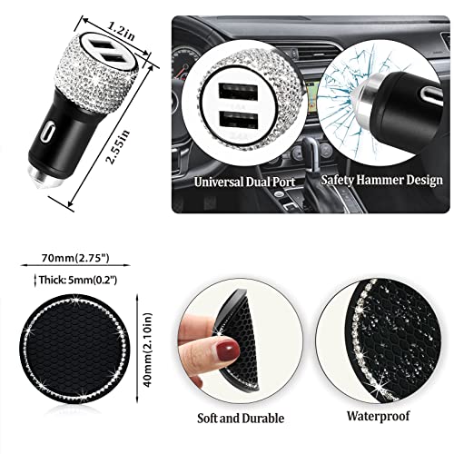 MAIMEIMI Bling Car Accessories Set for Women MAIMEIMI Rhinestone Decorations Interior with Steering Wheel Covers, License Plate Frame, Car Holder & Charger,14pcs Cute Girly Decor Set for Auto (White) - Image 5