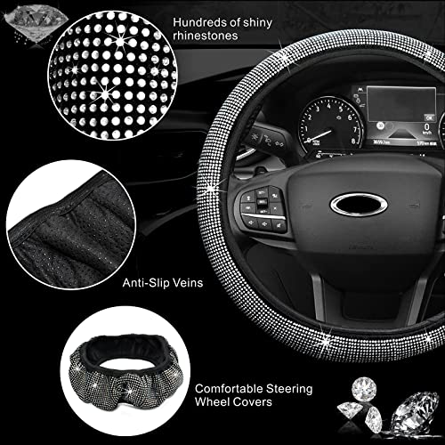 MAIMEIMI Bling Car Accessories Set for Women MAIMEIMI Rhinestone Decorations Interior with Steering Wheel Covers, License Plate Frame, Car Holder & Charger,14pcs Cute Girly Decor Set for Auto (White) - Image 2