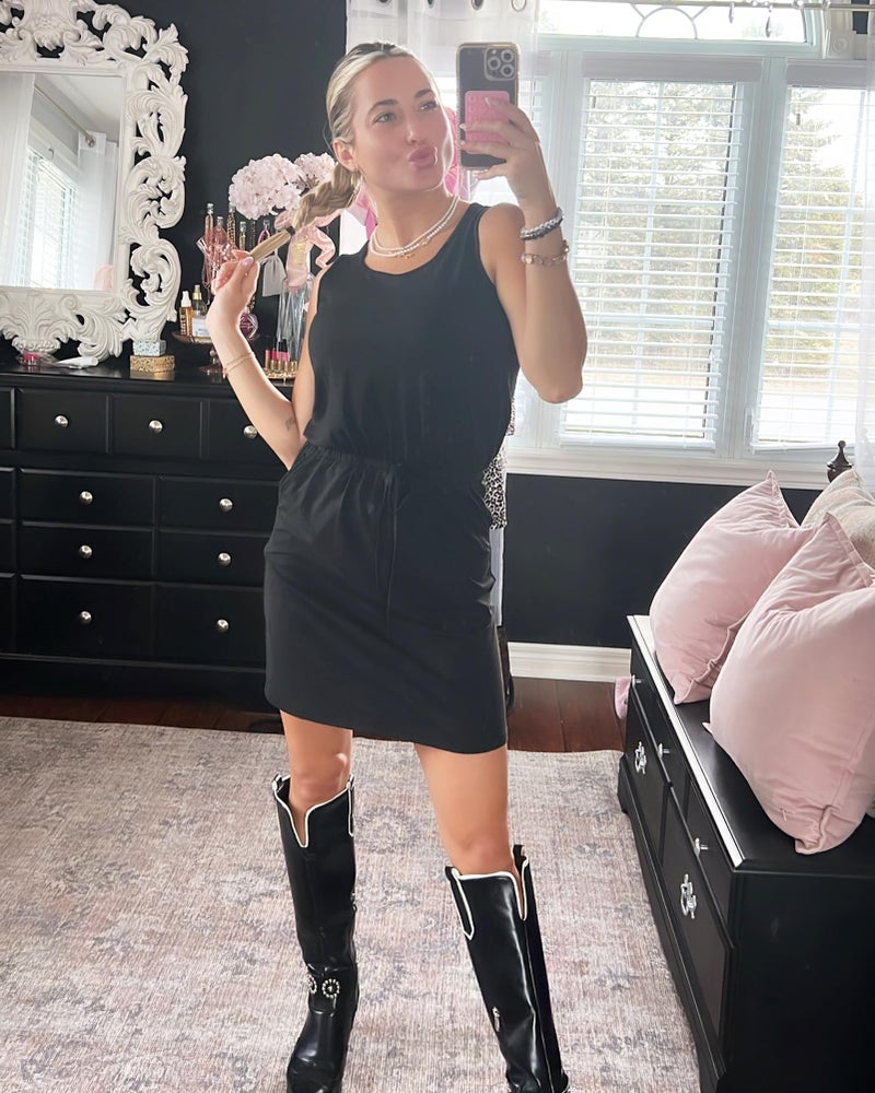 AUSELILY Womens Summer Dress Casual Sleeveless Sundresses Drawstring Waist Beach Cover up Short Swing Dresses with Pockets Black M - Image 3