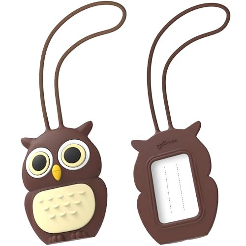 BONE Character Luggage Tag with Waterproof & Reusable Name Label Card, Silicone Bag Tag for Travel Suitcases & Backpacks, Cute Cartoon Animal ID Tag for School Kids & Adults (Owl Wes) - Image 1