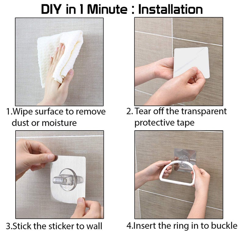 VENEXA Magic Sticker Series Self Adhesive Plastic Towel Ring for Bathroom and Kitchen-White (Pack of 1) (Ring Open Half) - Image 3