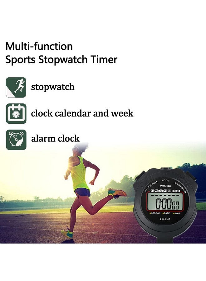 PULIVIA Sports Stopwatch Timer Single Lap Split Digital Stopwatch For Coaches Swimming Running Sport Training Stopwatch, Black - Image 2
