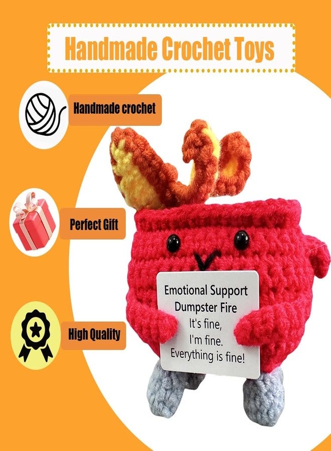 RovyFota Emotional Support Crochet Dumpster Fire with Positive Card Cute Room Decor Knitted Toys Funny Crochet Support Buddies Gifts for Friends (Red) - Image 5