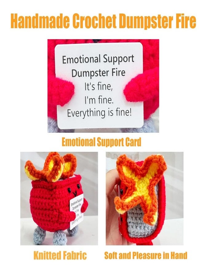 RovyFota Emotional Support Crochet Dumpster Fire with Positive Card Cute Room Decor Knitted Toys Funny Crochet Support Buddies Gifts for Friends (Red) - Image 3