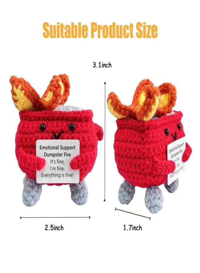 RovyFota Emotional Support Crochet Dumpster Fire with Positive Card Cute Room Decor Knitted Toys Funny Crochet Support Buddies Gifts for Friends (Red) - Image 2