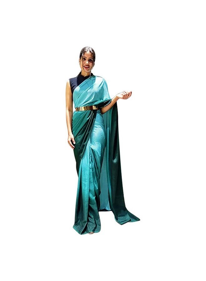 shiv textiles ساري جاهز للارتداء للنساء مع حزام ذهبي أو بلوزة غير مخيطة (ST-R-1-Rاما) - Image 1