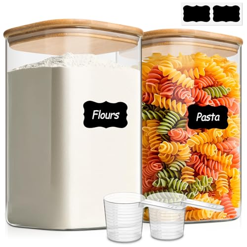 ComSaf 12 Gallon Wide Mouth Flour Sugar Storage Containers 2 Pcs 46 Qt Glass Storage Containers with Lids Large Pantry Glass Jar with Lid Big Jars for Rice Flour Sugar Cereal Cookie Coffee - Image 1