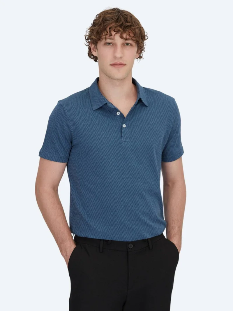 Kip Navy Blue Polo Neck 100% Cotton T-Shirt