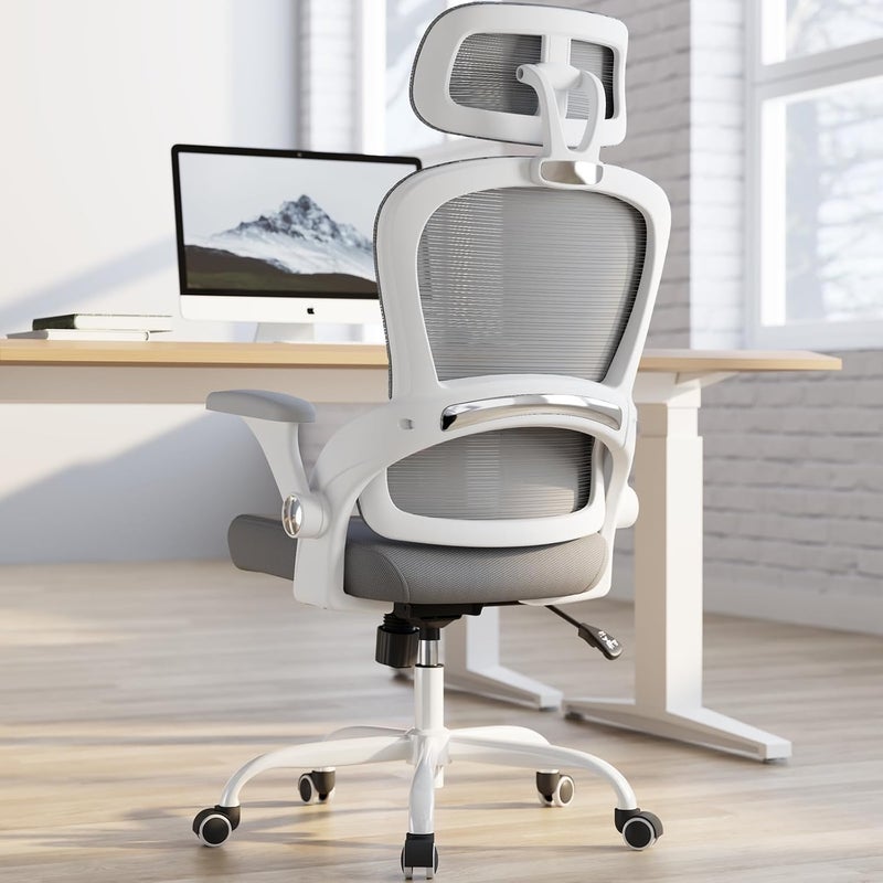 TRALT Office Chair - Ergonomic Office Chair with Back Support, Computer Chair - Home Office Desk Chairs, 330lbs Wide Seat Big and Tall Office Chairs with Headrest, Comfy Desk Chairs (White Grey) - Image 1