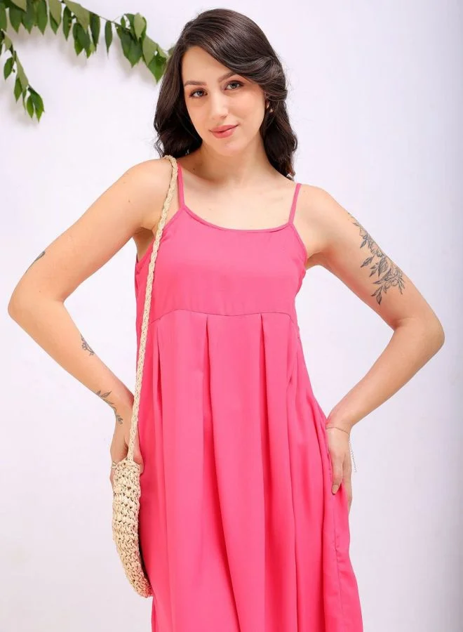 Freehand  Women Fit and Flared Solid Square Neck Sleeveless Pleated Dress for Women | Best Price UAE